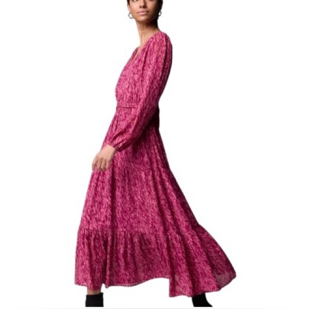 Simply Vera Wang Tiered Midi Dress Size S Pink Animal Print Boho Festival Party